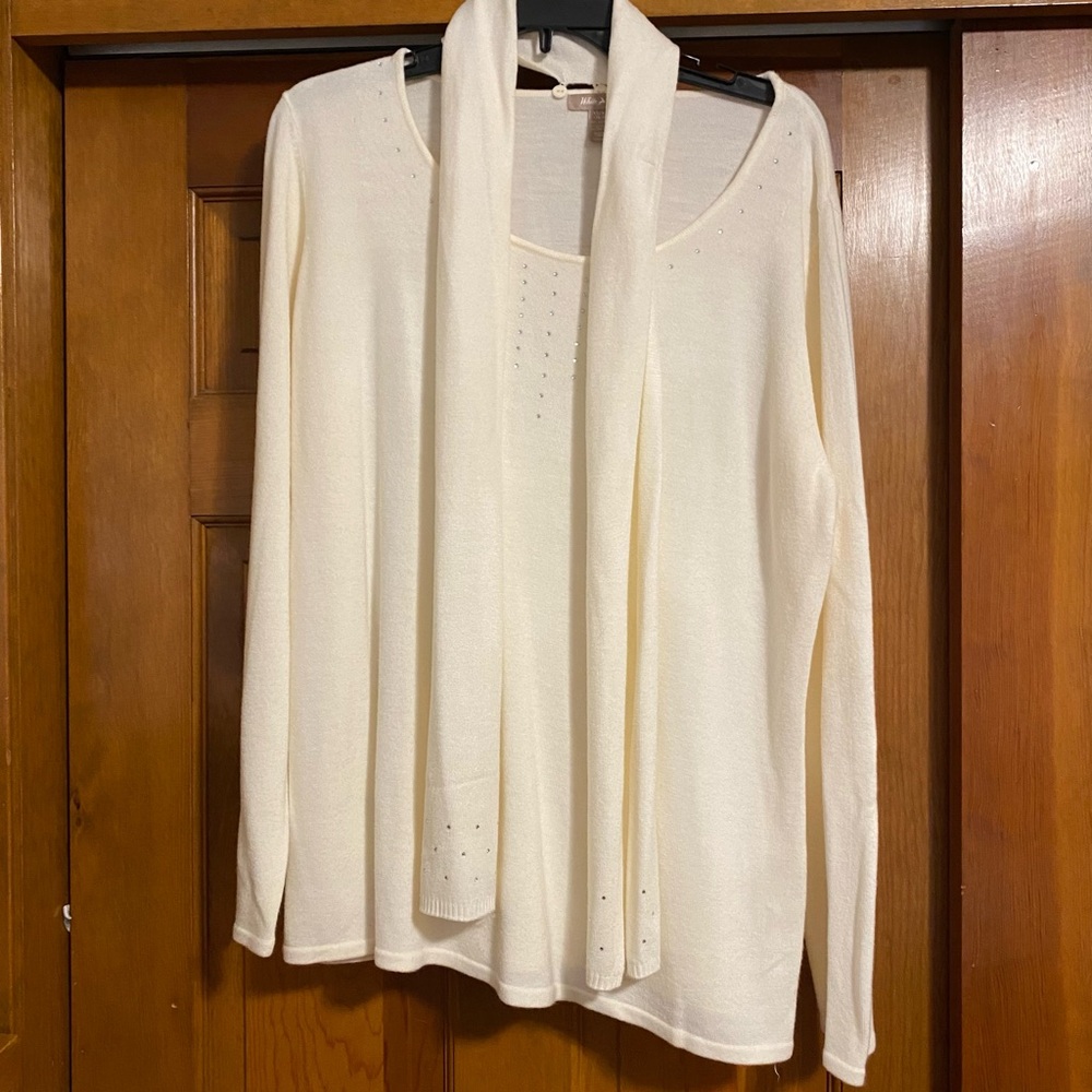 White Long Sleeve Shirt with Scarf